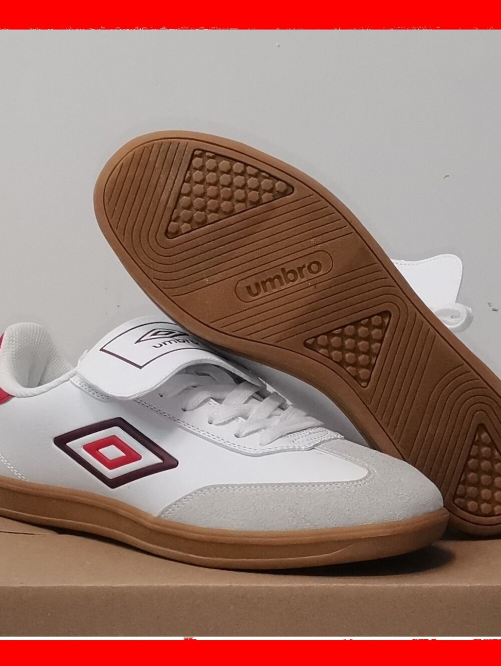 🔥👟Umbro UMBRO-TX White Red Gum Soccer Sneakers Low Top Lace Up Rubber Outsole